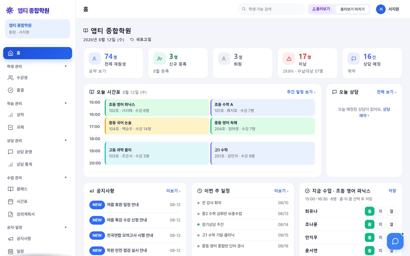 Apticare 대시보드